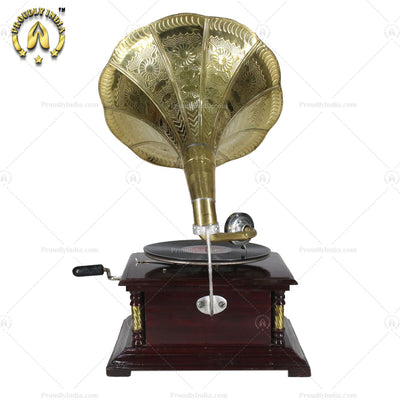 HMV Walnut  Gramophone With Gold Accents
