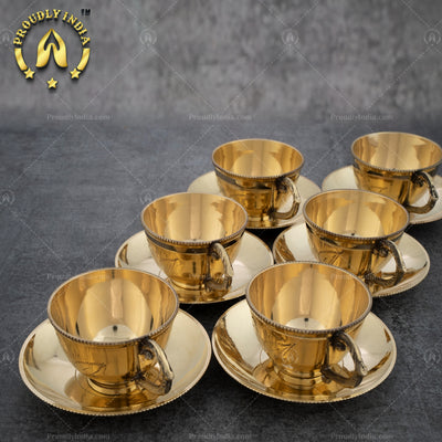Set of 6 Brass Cup And Saucers