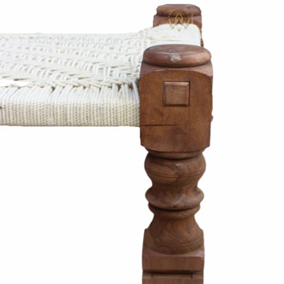 Leg Carved Classy White Wooden Bench