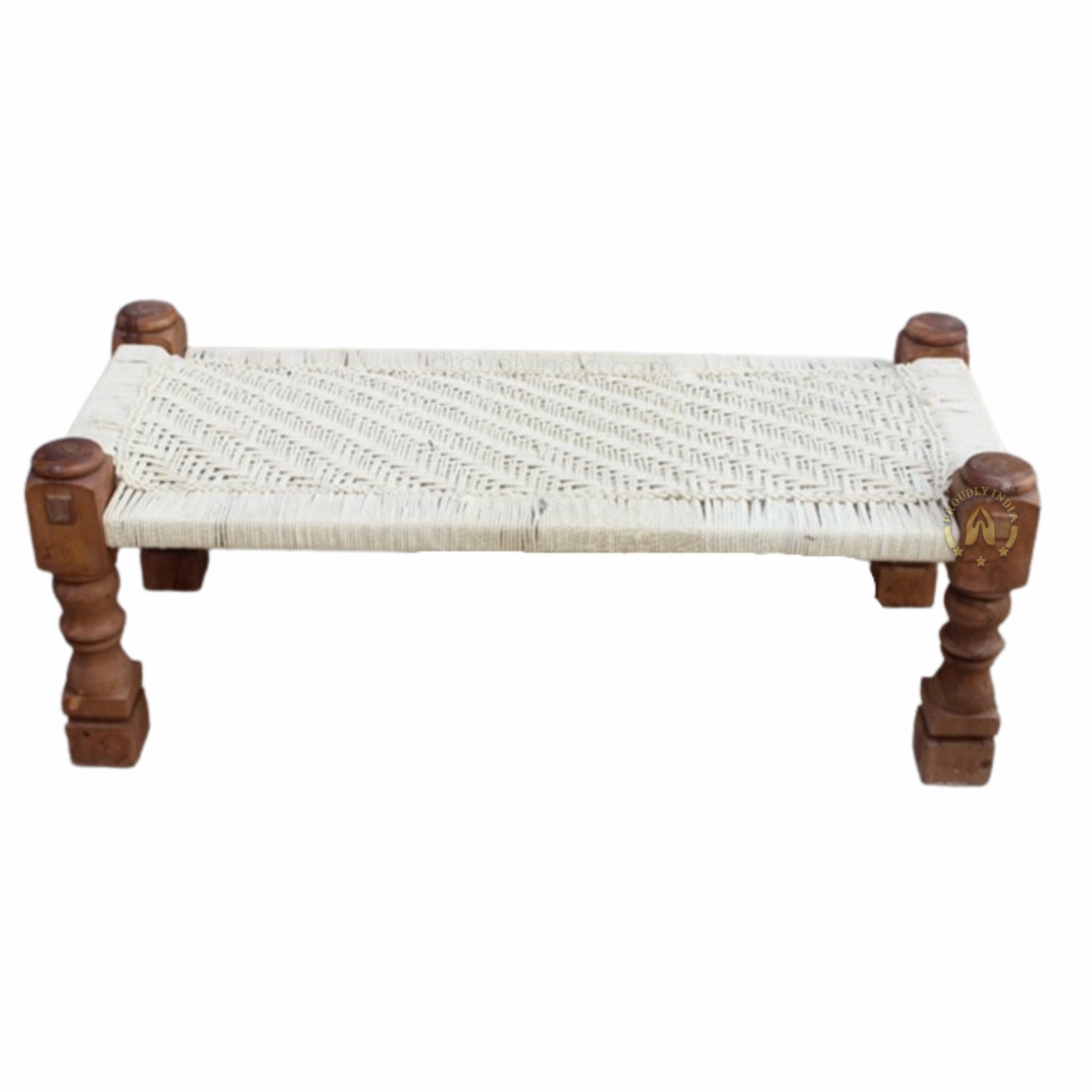 Leg Carved Classy White Wooden Bench