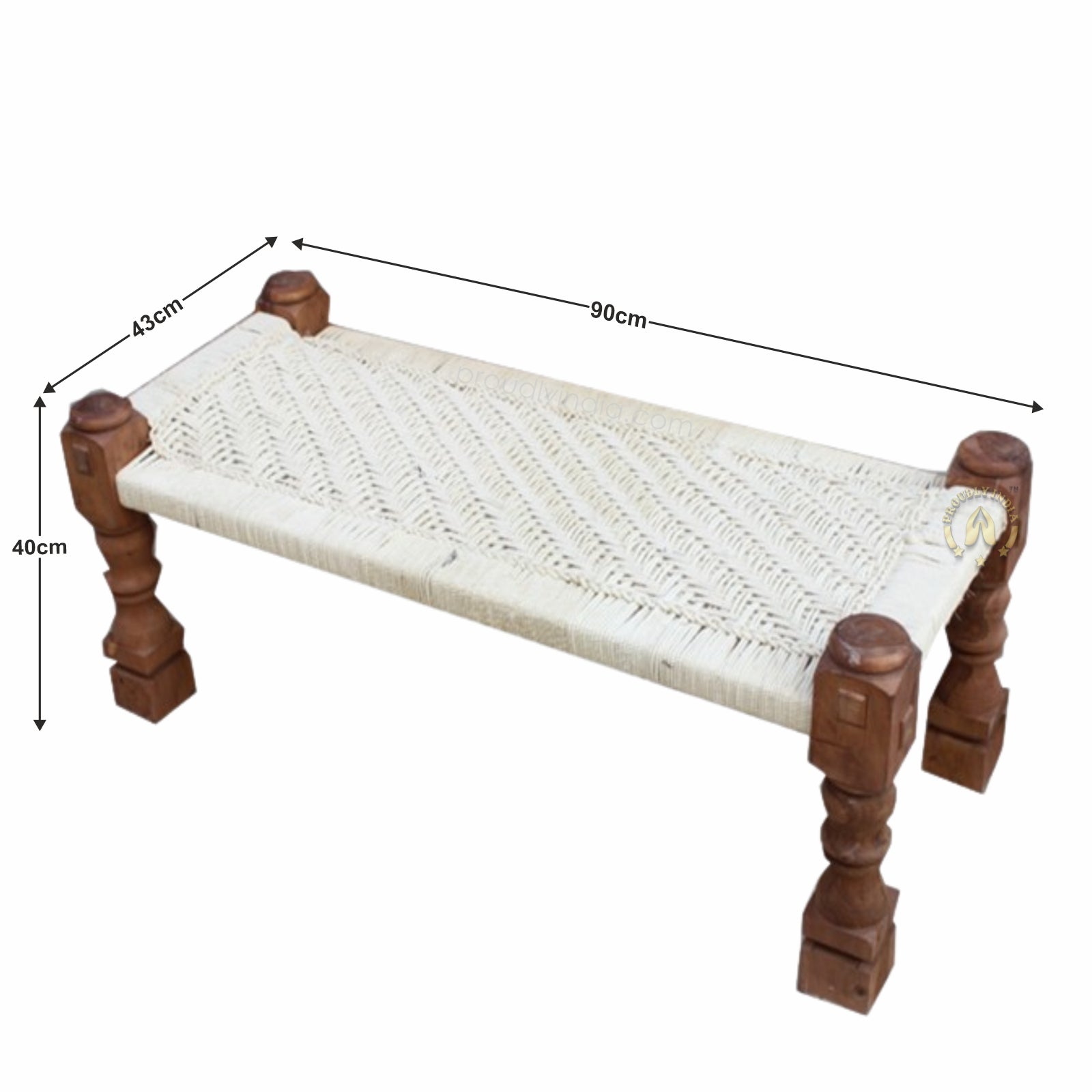 Leg Carved Classy White Wooden Bench