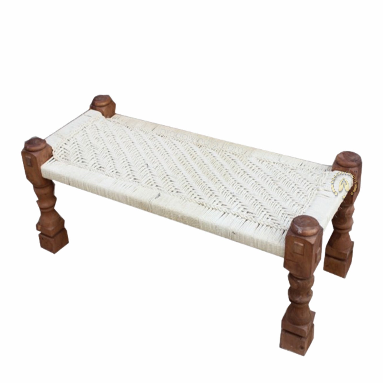 Leg Carved Classy White Wooden Bench