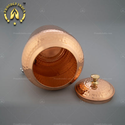 Pure Copper Hammered Water Storage Pot With Lid