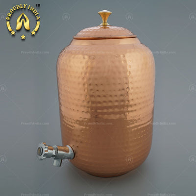 Pure Copper Hammered Water Storage Pot With Lid