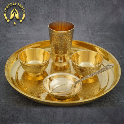 Brass Etched Dinner Thali Set