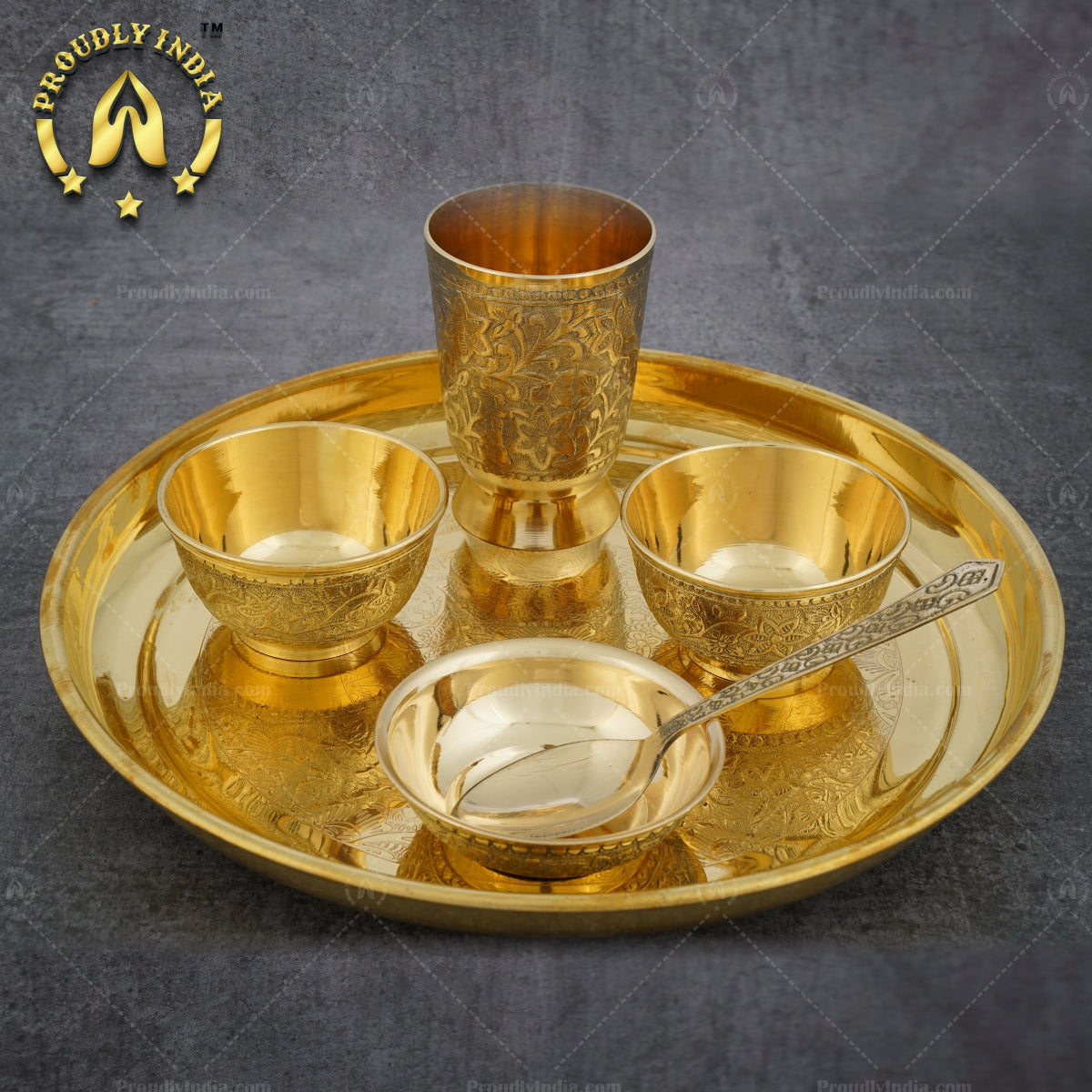 Brass Etched Dinner Thali Set