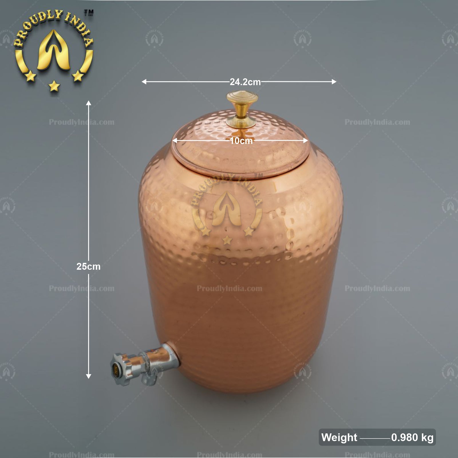 Pure Copper Hammered Water Storage Pot With Lid