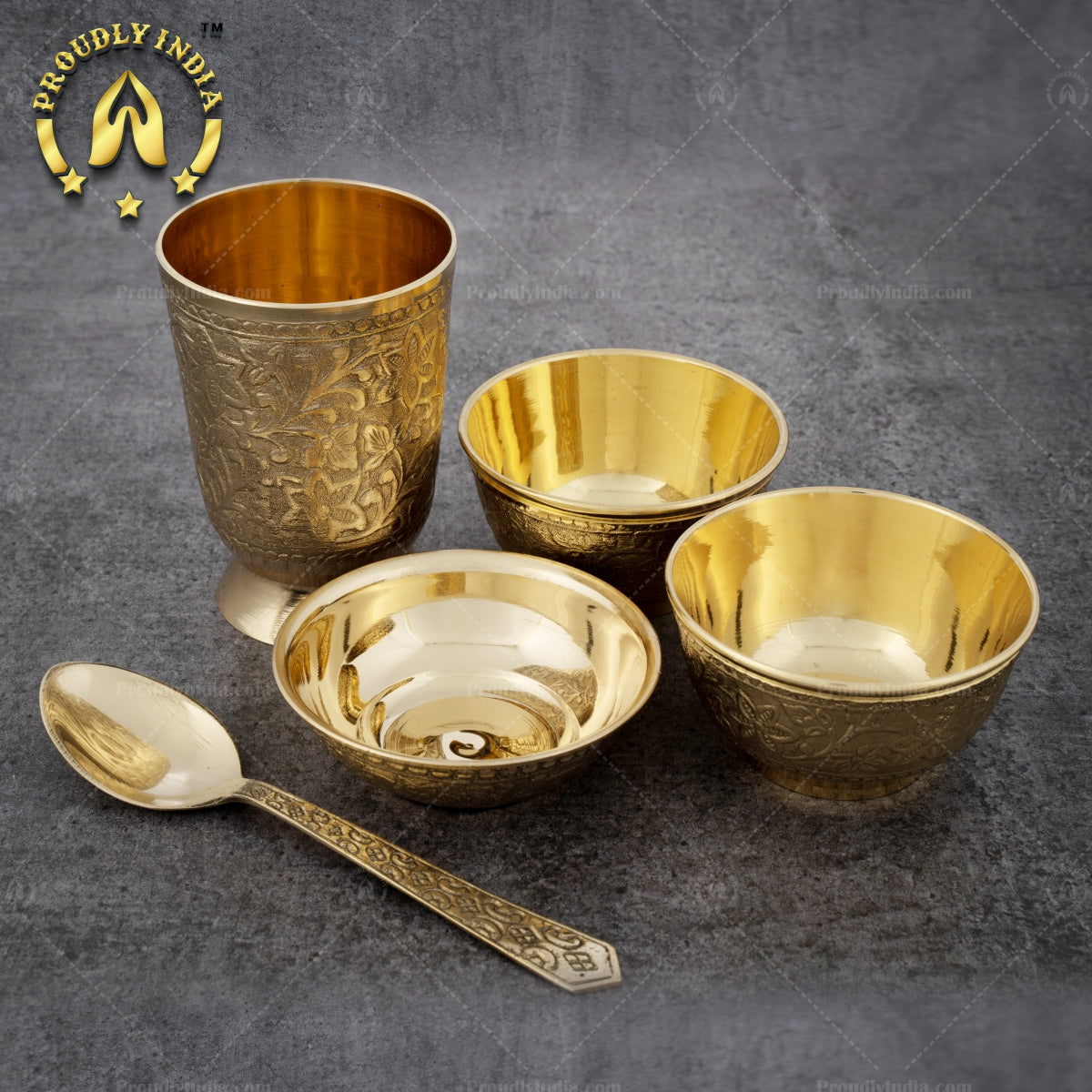Brass Etched Dinner Thali Set