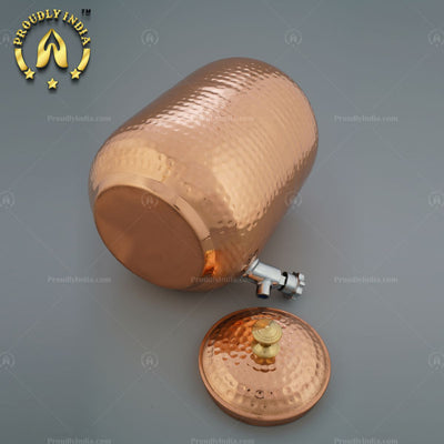 Pure Copper Hammered Water Storage Pot With Lid