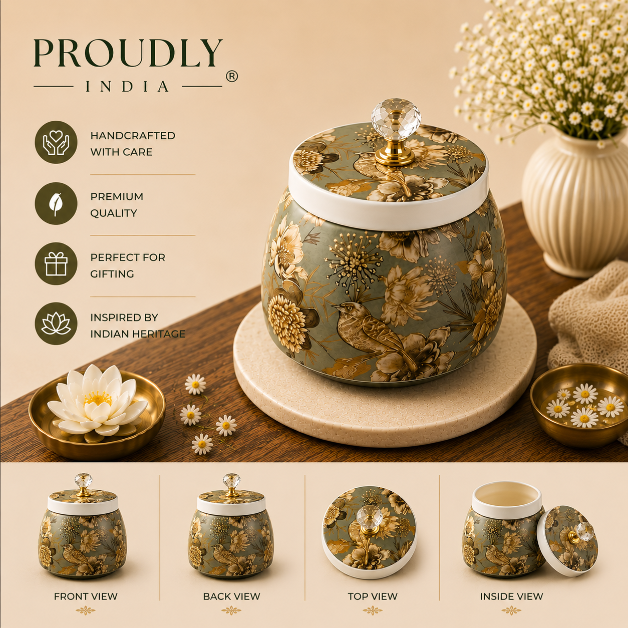 5" Green Floral Pichwai Jar ( Set of 25 )