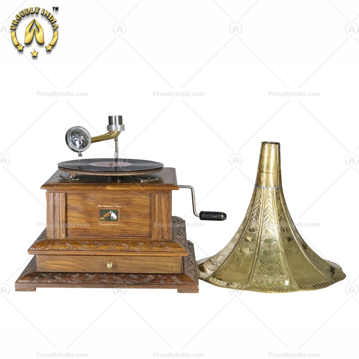 HMV Drawer Gramophone With Gold Brass Horn