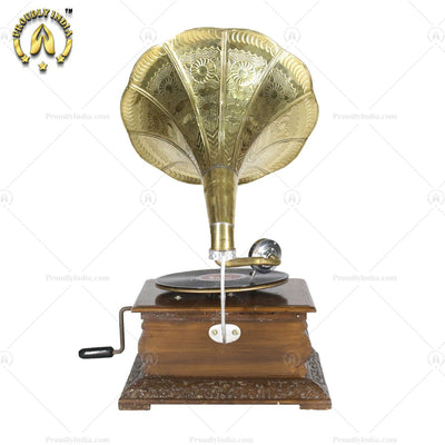 8 RPM Record Player With Designer Brass Horn