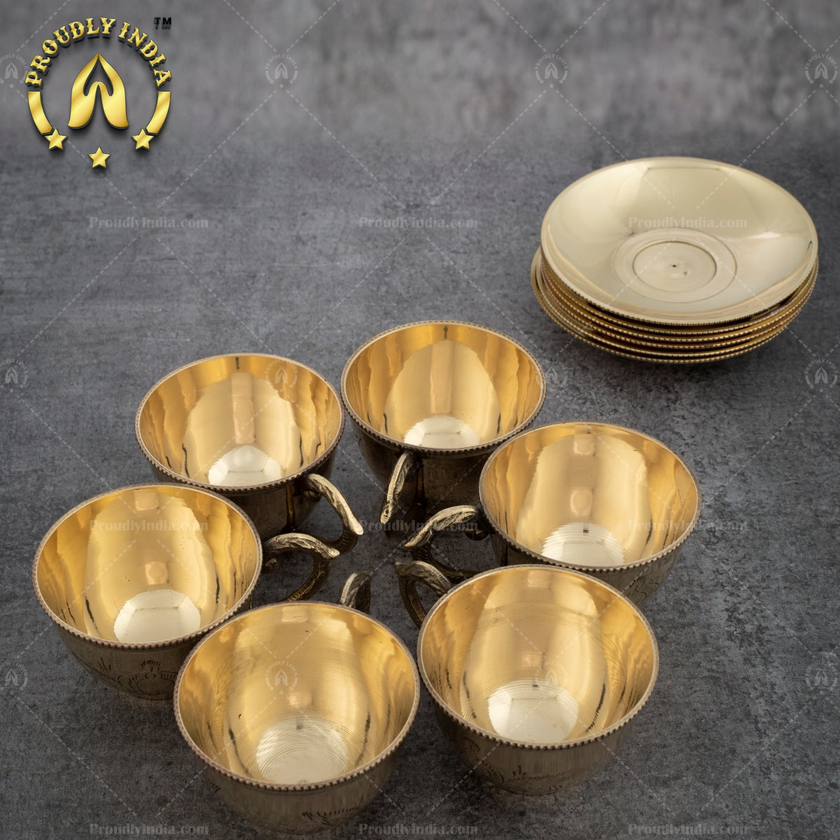 Set of 6 Brass Cup And Saucers