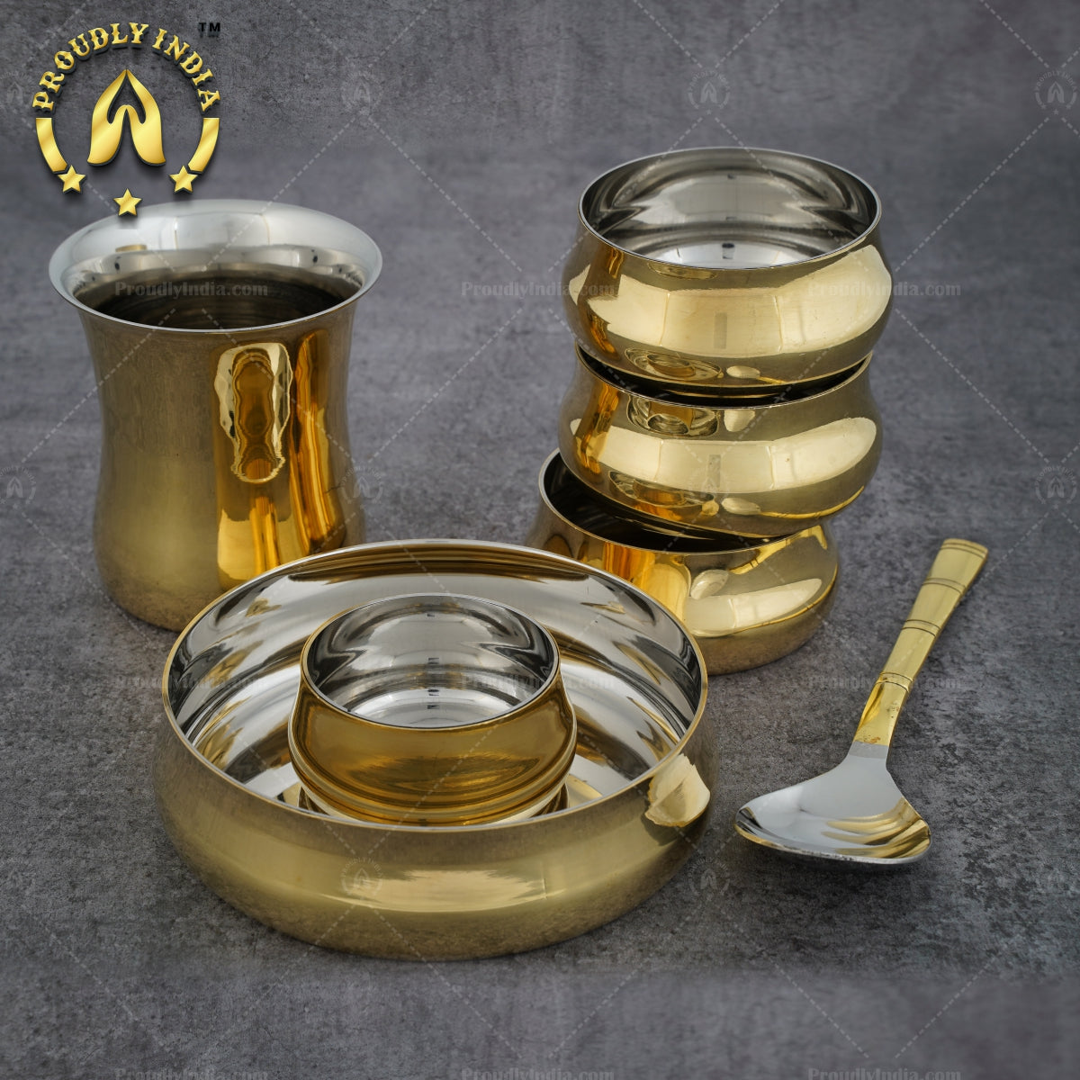 Brass Polished Dinner Thali Set