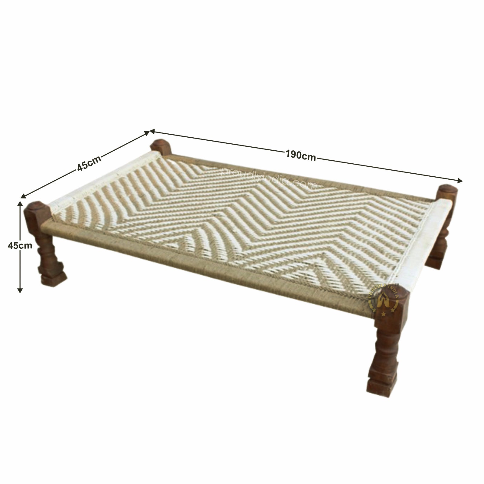 Leg Carved White Beige Manjhi Charpai Outdoor