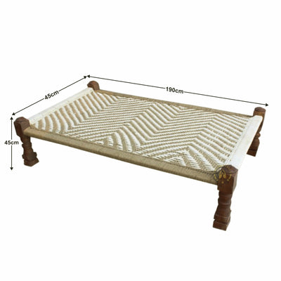 Leg Carved White Beige Manjhi Charpai Outdoor