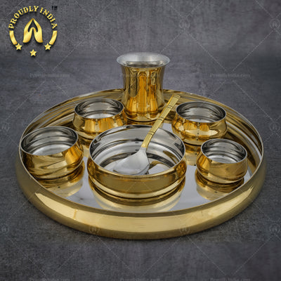 Brass Polished Dinner Thali Set