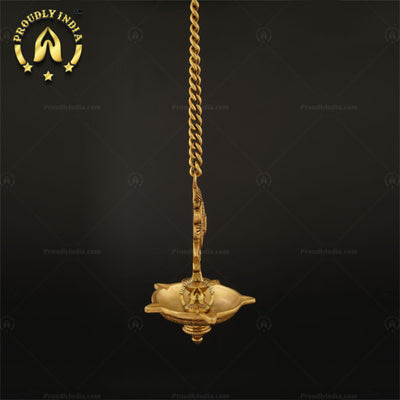 Traditional Brass Wall Hanging 5 Wicks Sangu Chakra Diya.
