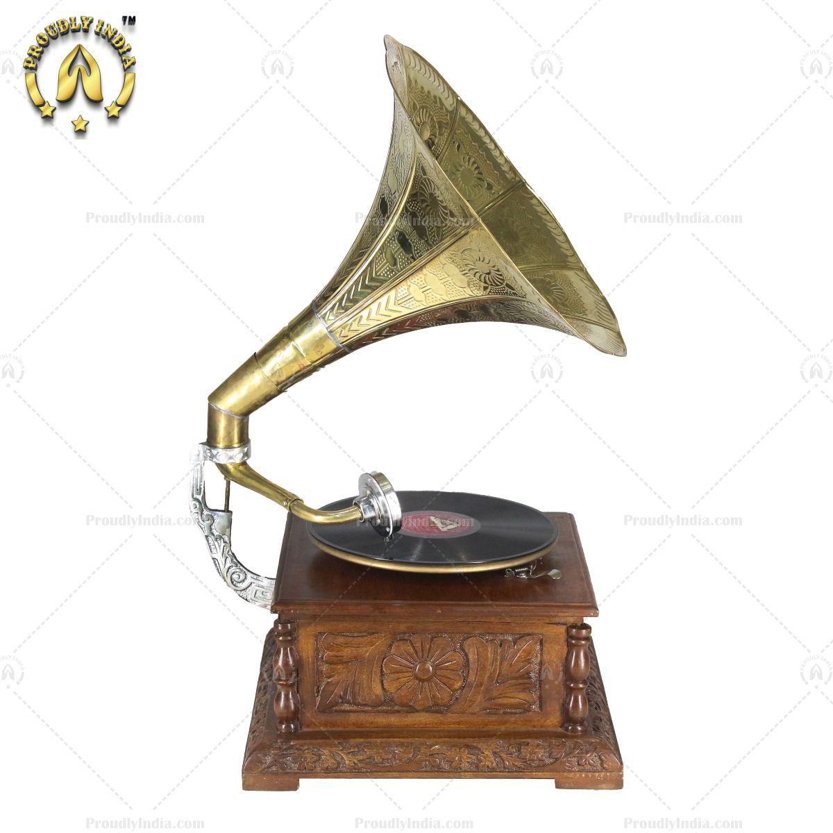 Walnut HMV Gramophone With Tapered Pillar Base and Horn