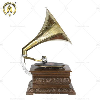 8 RPM Record Player With Designer Brass Horn