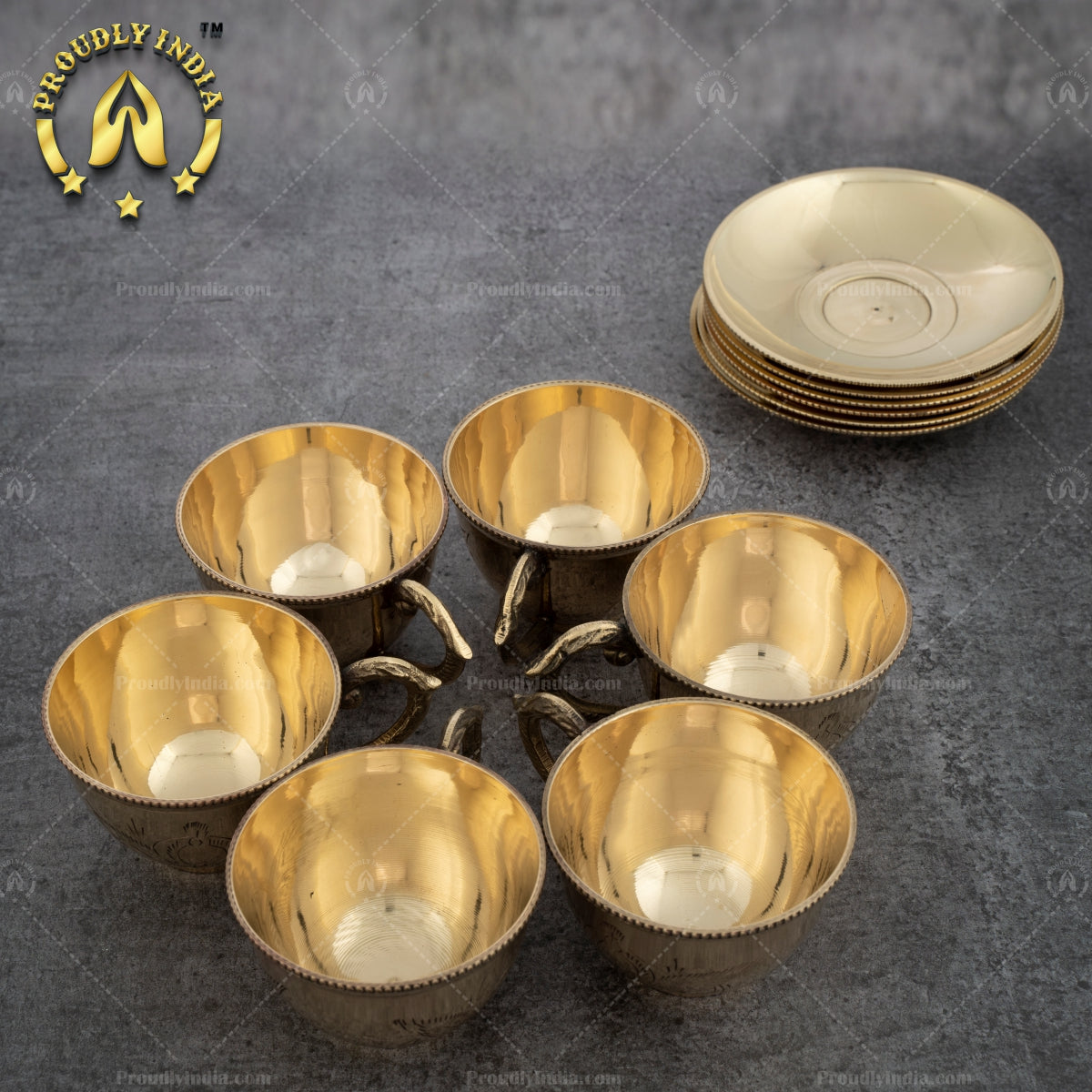 Set of 6 Brass Cup And Saucers