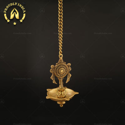 Traditional Brass Wall Hanging 5 Wicks Sangu Chakra Diya.