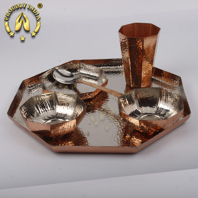 Copper Hexagon Thali Set 6 Piece