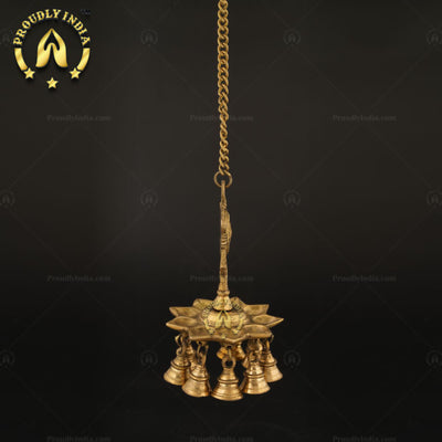 Brass Wall Hanging Sanghu Chakra 9 Wicks Diya With Bell
