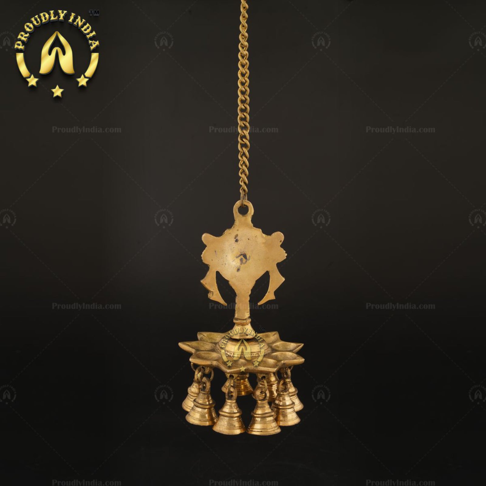 Brass Wall Hanging Sanghu Chakra 9 Wicks Diya With Bell