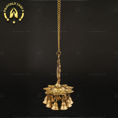 Brass Wall Hanging Sanghu Chakra 9 Wicks Diya With Bell