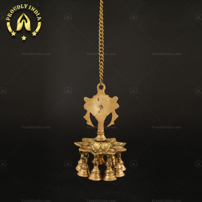 Brass Wall Hanging Sanghu Chakra 9 Wicks Diya With Bell