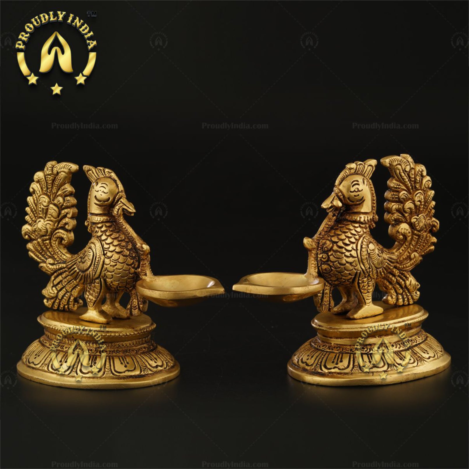Set of 2 Brass Antique Finish Brass Peacock Lamp.