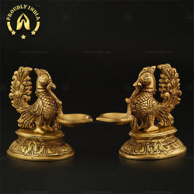 Set of 2 Brass Antique Finish Brass Peacock Lamp.