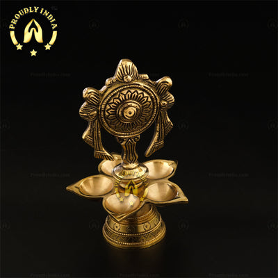 Set of 2 Brass Shank Chakra 5 Wicks Oil Lamp