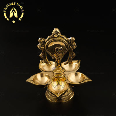 Set of 2 Brass Shank Chakra 5 Wicks Oil Lamp
