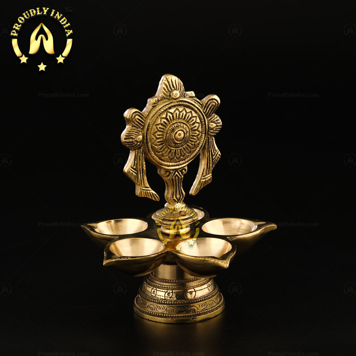 Set of 2 Brass Shank Chakra 5 Wicks Oil Lamp