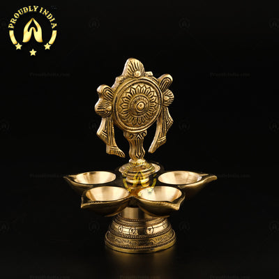 Set of 2 Brass Shank Chakra 5 Wicks Oil Lamp