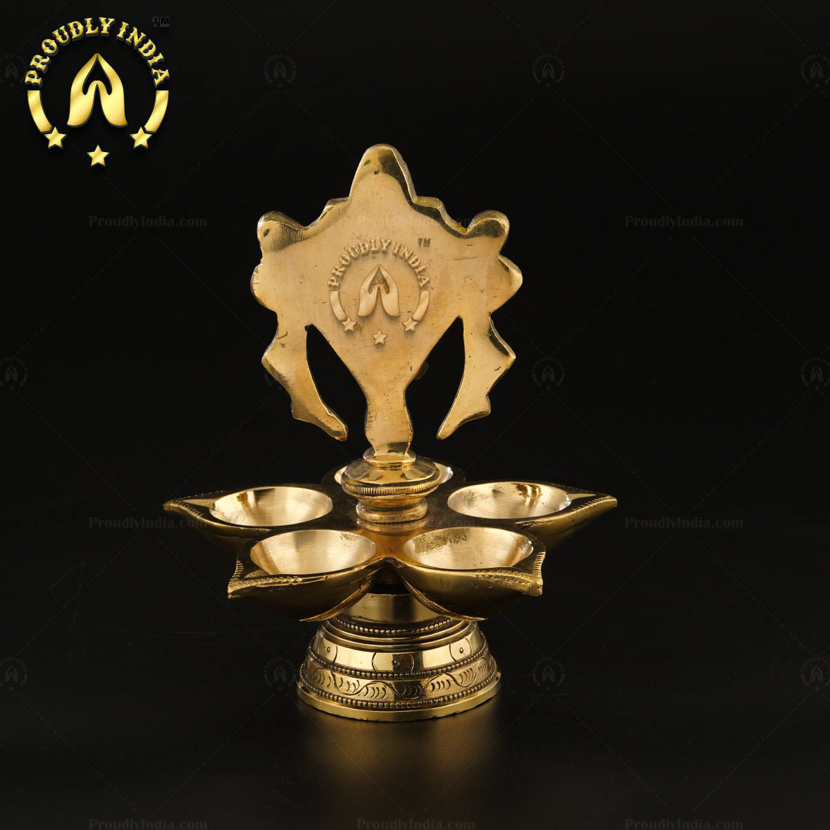 Set of 2 Brass Shank Chakra 5 Wicks Oil Lamp