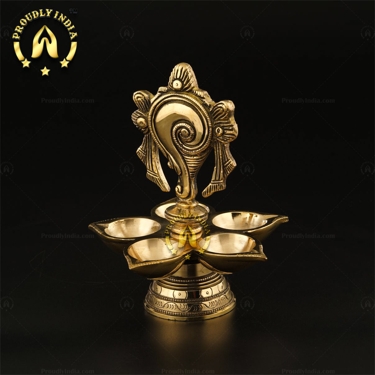 Set of 2 Brass Shank Chakra 5 Wicks Oil Lamp