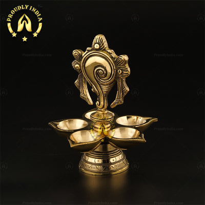 Set of 2 Brass Shank Chakra 5 Wicks Oil Lamp