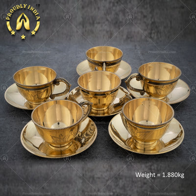 Set of 6 Brass Cup And Saucers