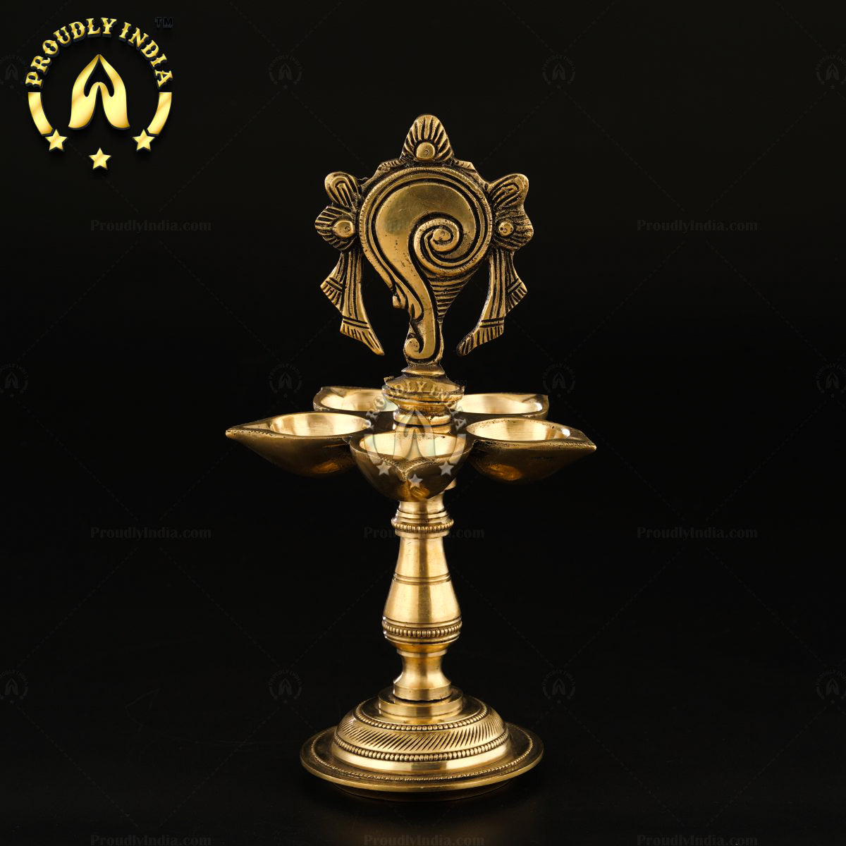 Set of 2 Brass Shank Chakra with 5 face Wick Diya