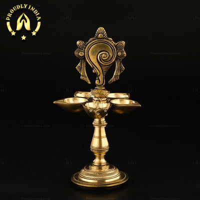 Set of 2 Brass Shank Chakra with 5 face Wick Diya