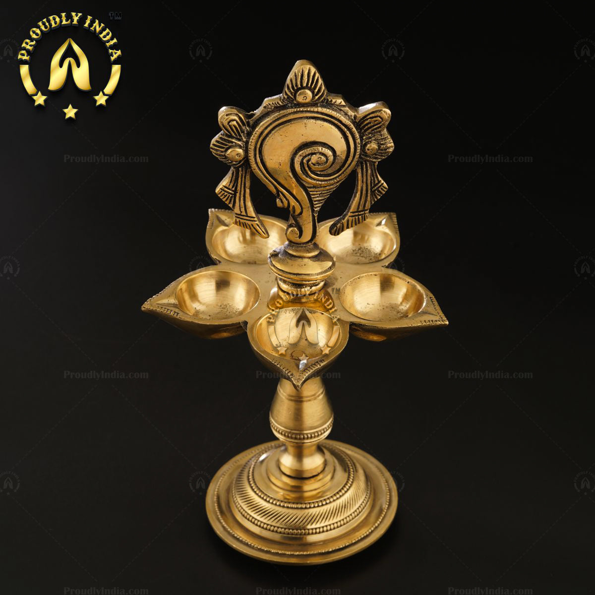 Set of 2 Brass Shank Chakra with 5 face Wick Diya