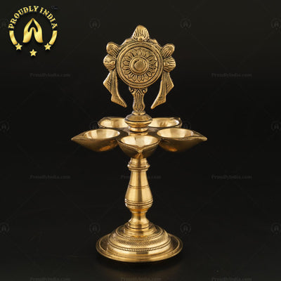 Set of 2 Brass Shank Chakra with 5 face Wick Diya