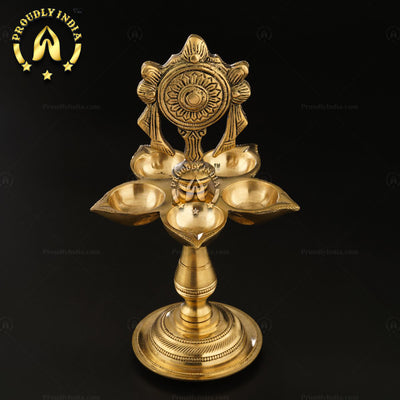 Set of 2 Brass Shank Chakra with 5 face Wick Diya