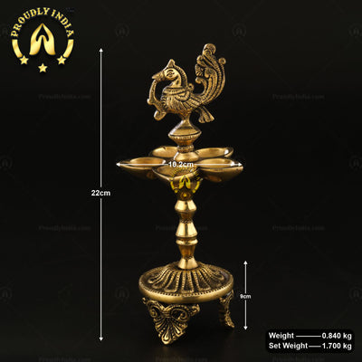 Set of 2 Brass Antique Finish Brass Annam 5 wick Lamp.