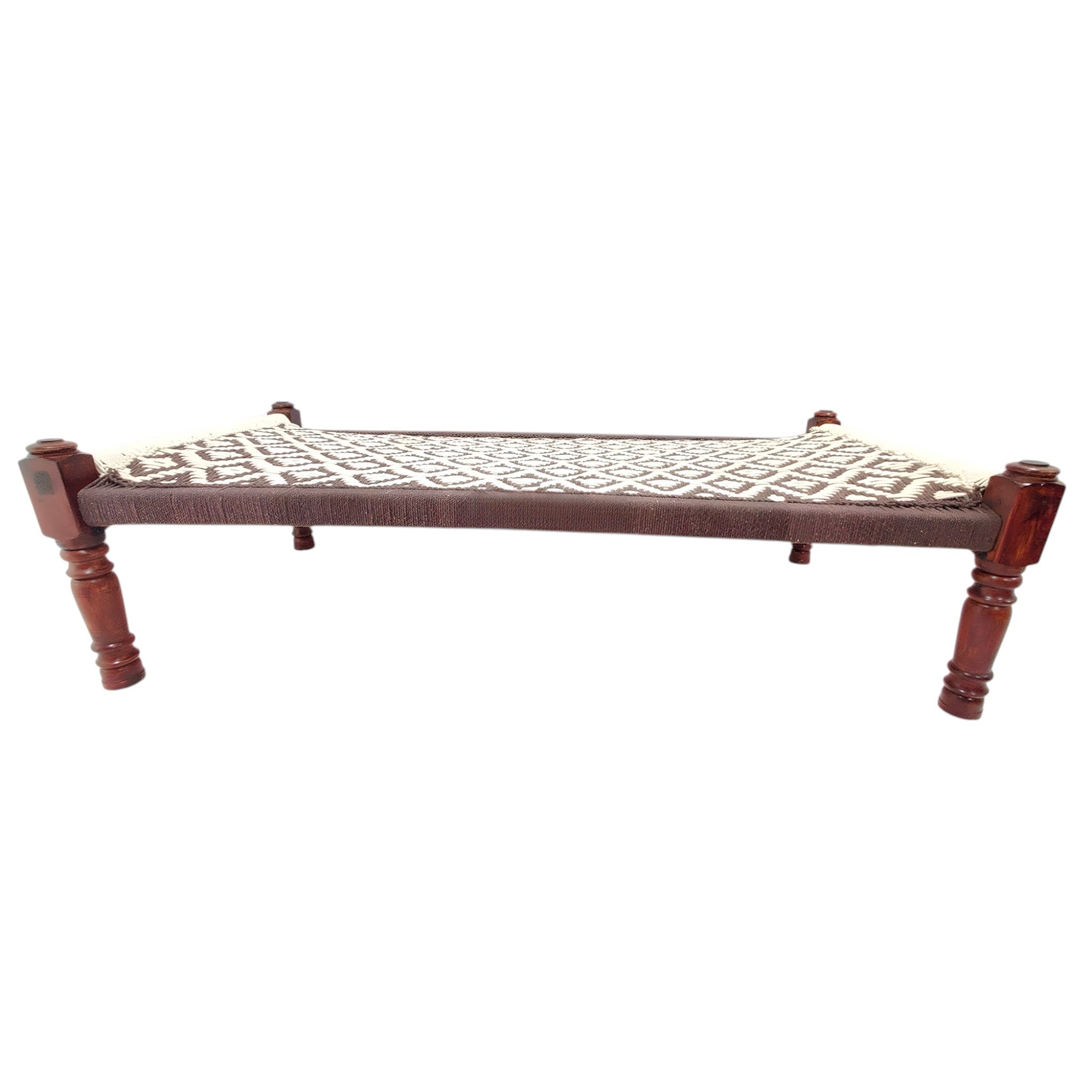 Brown and White Pattern Wooden Charpai