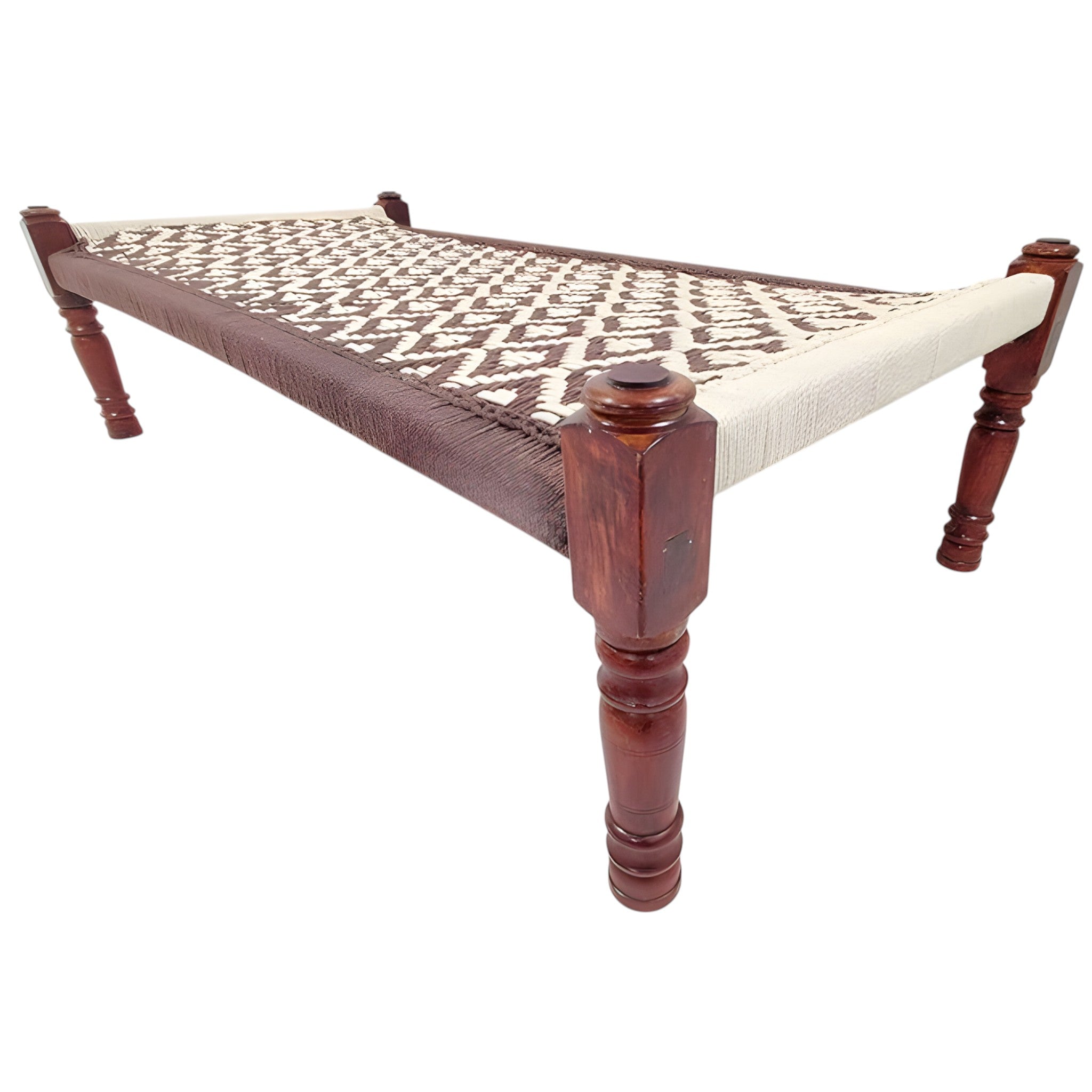 Brown and White Pattern Wooden Charpai