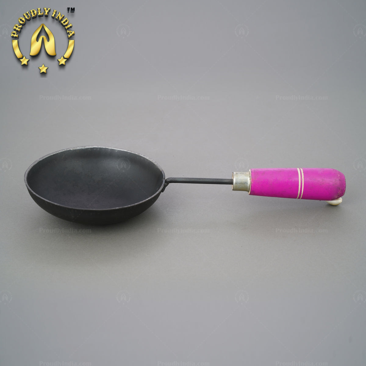 Colourful Wooden Handle Pure Iron Tadka Pan